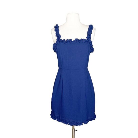 Revolve S Small About Us Dress Navy Blue Mini Sheath Sleeveless Ruffle Tank - Picture 1 of 8